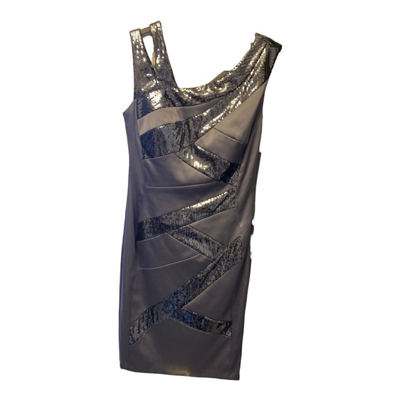 Signature by Sangria Dark Grey Sleeveless Formal Dress - Talla/Size 4 - Picture 6 of 6